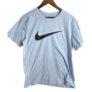 Nike Tee T Shirt Large Light Blue Black Swoosh Logo Short Sleeve Cotton